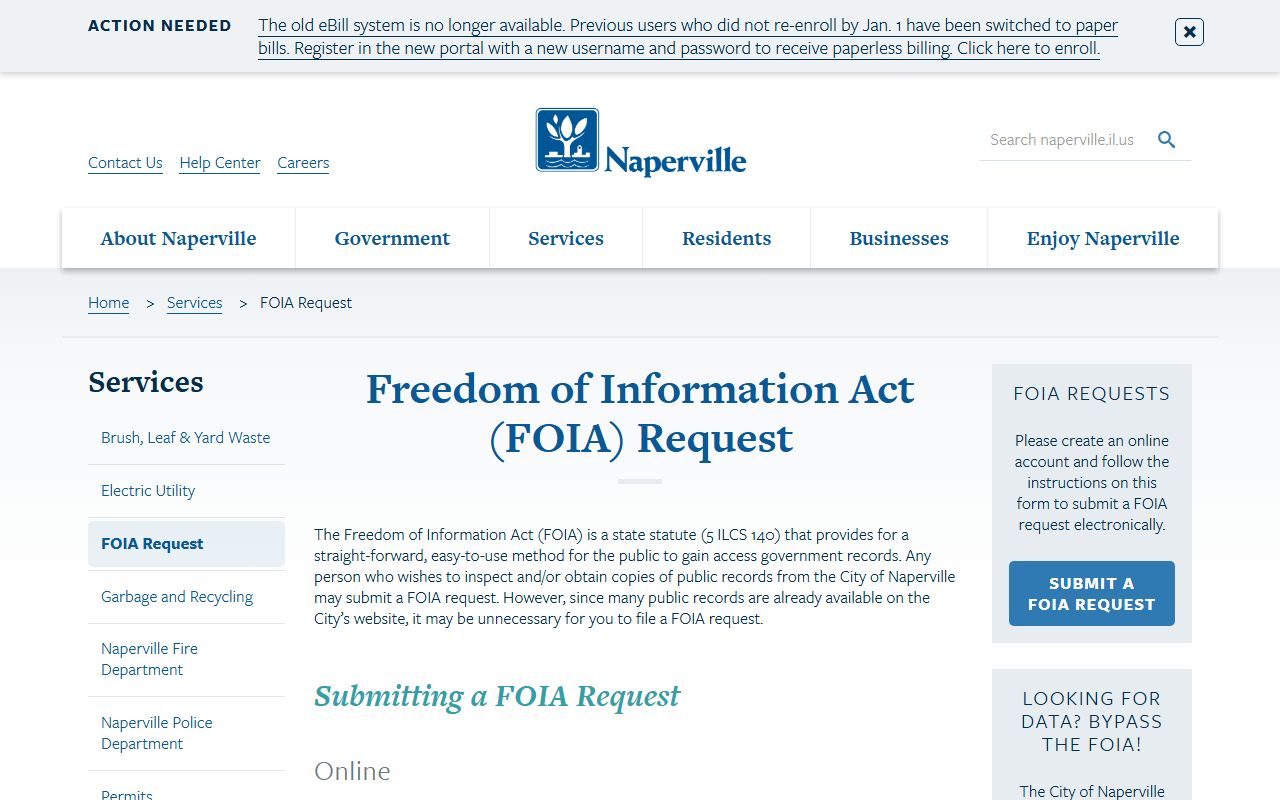 Naperville FOIA request portal for booking release records