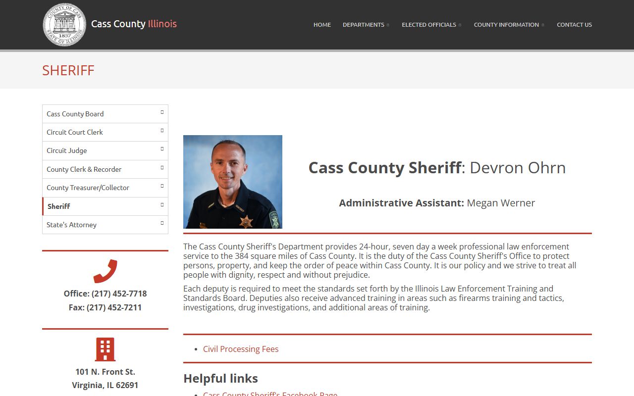 Cass County Sheriff's Office webpage for booking release inquiries
