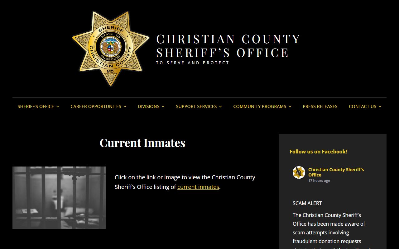 Christian County Sheriff current inmates page showing booking releases