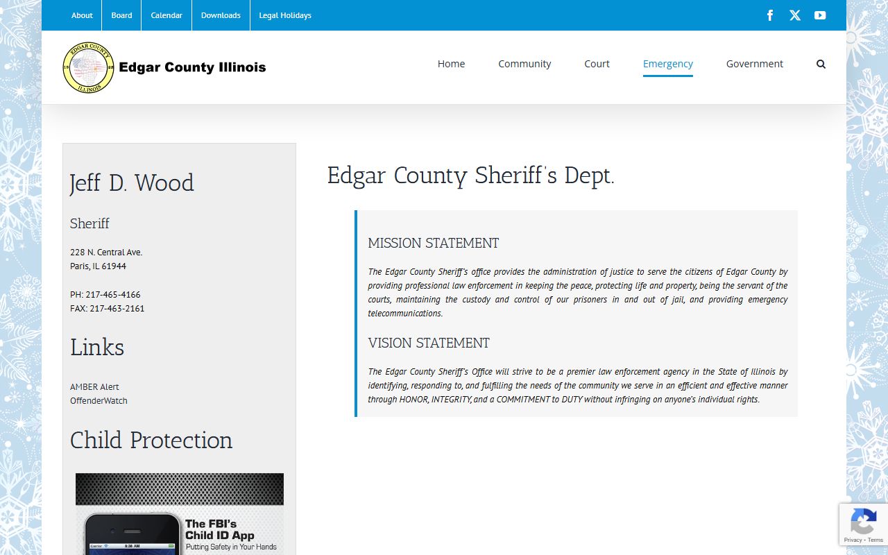 Edgar County Sheriff's Department webpage for booking release information