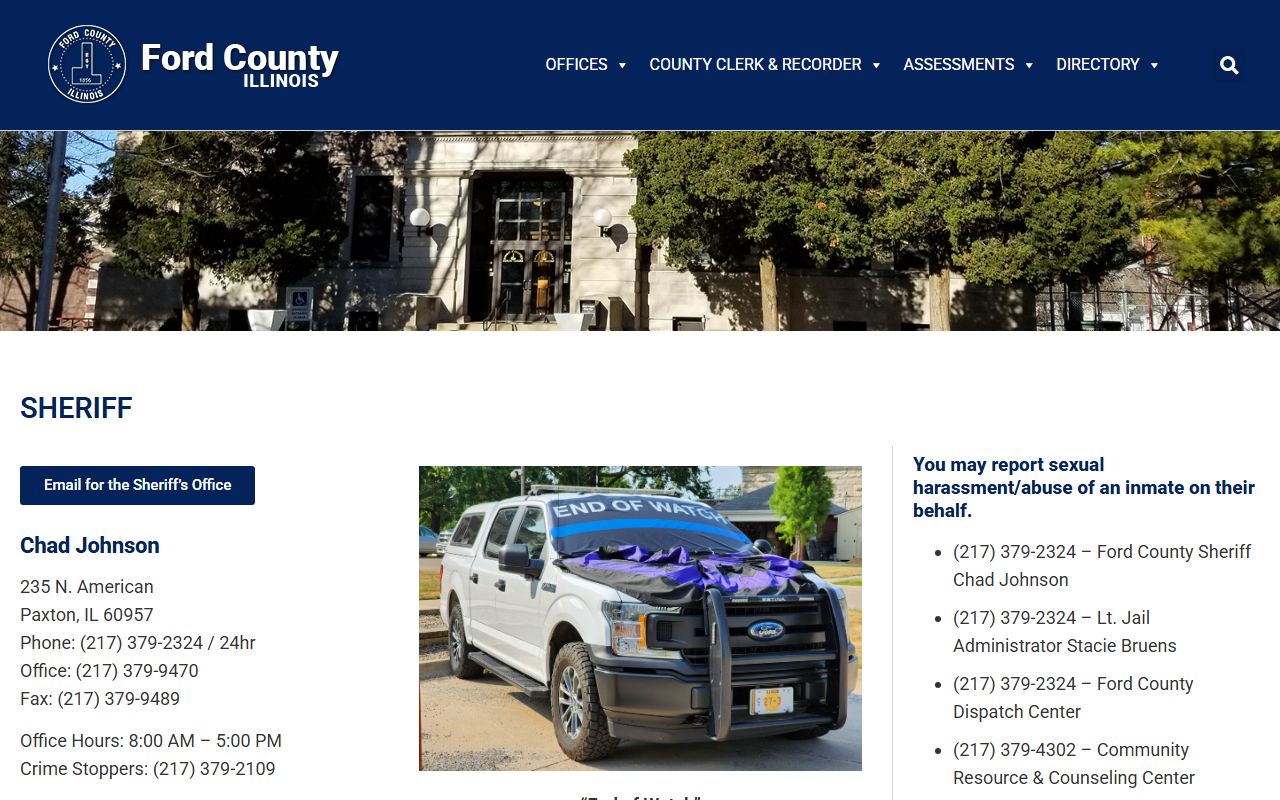 Ford County Sheriff's Office website for booking release inquiries