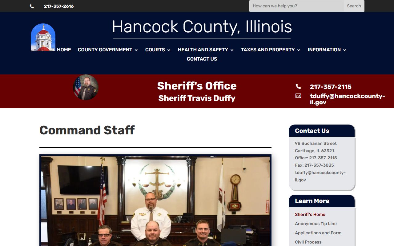 Hancock County Sheriff's Office website for booking release searches