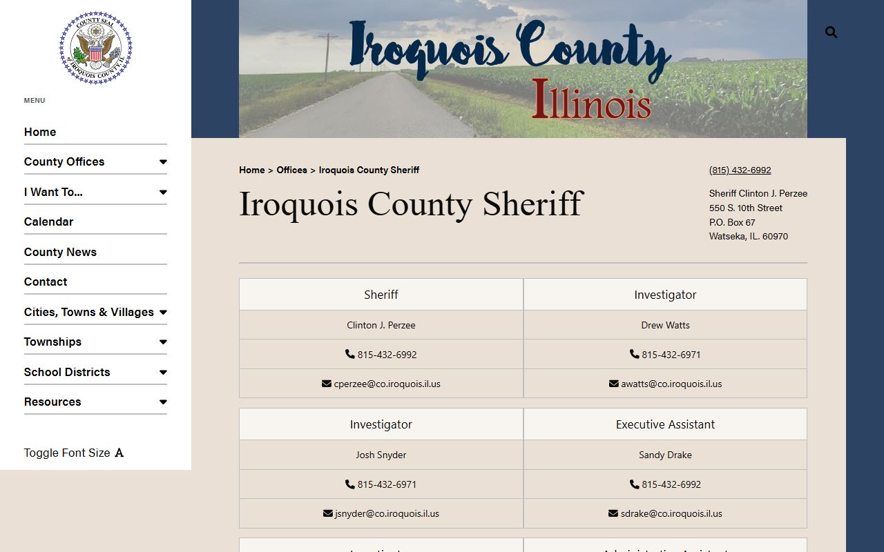 Iroquois County Sheriff's Office website for booking release records