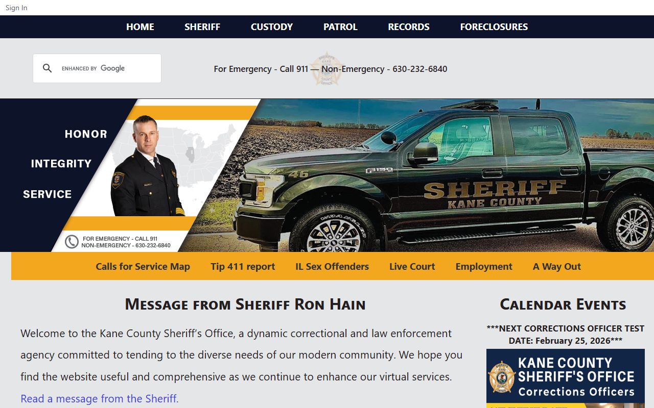Kane County Sheriff's Office website for booking releases