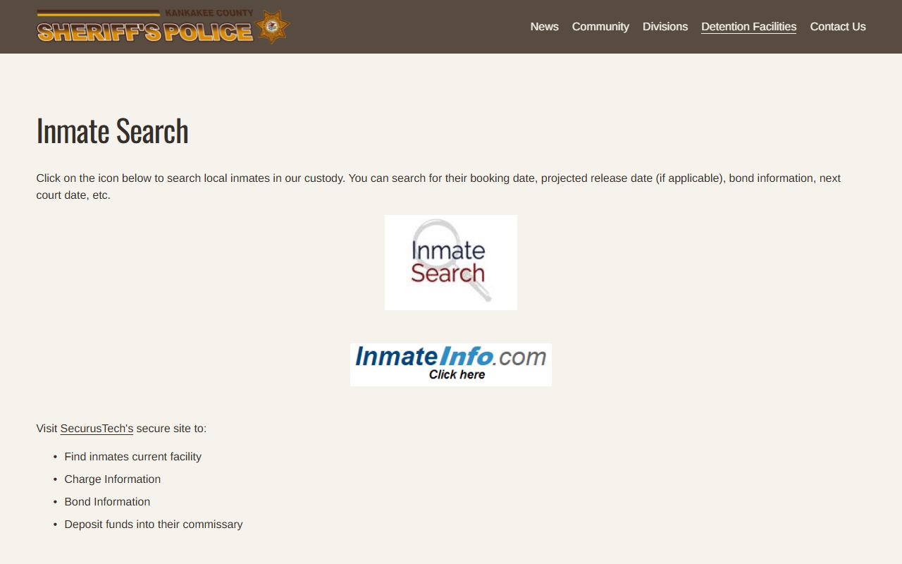 Kankakee County inmate search portal for booking releases