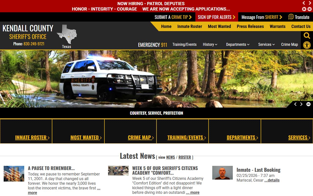 Kendall County Sheriff's Office website for booking release records