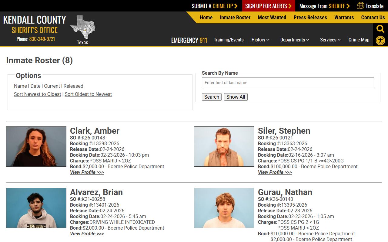 Kendall County released inmates list for booking releases