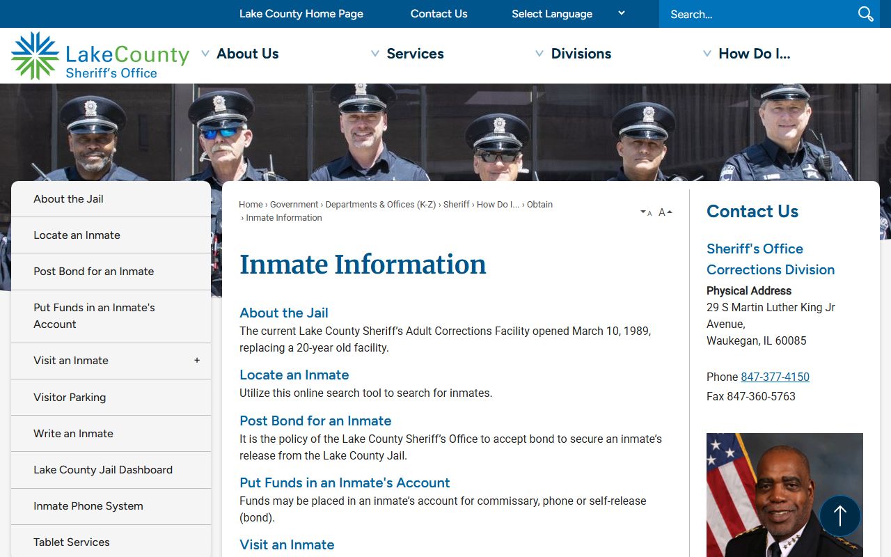 Lake County inmate information portal page