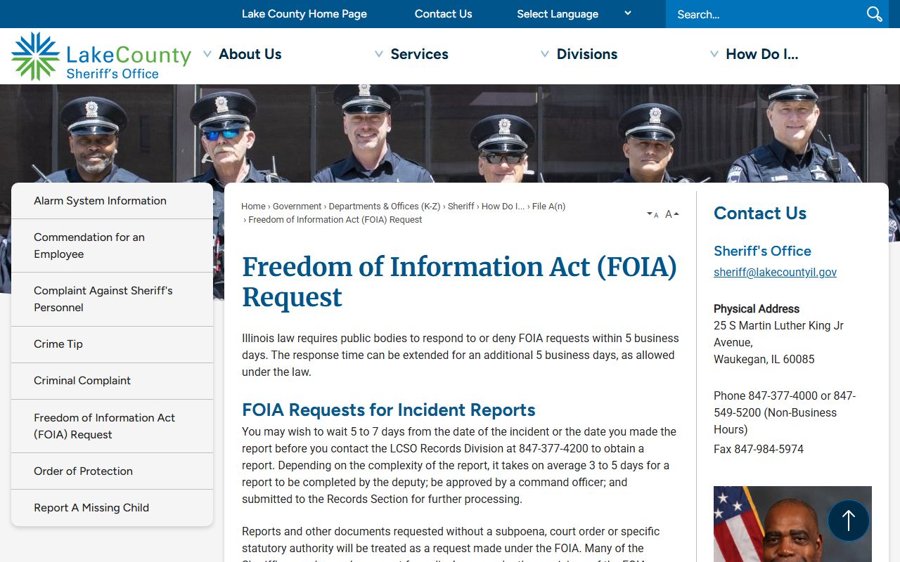 Lake County FOIA request page