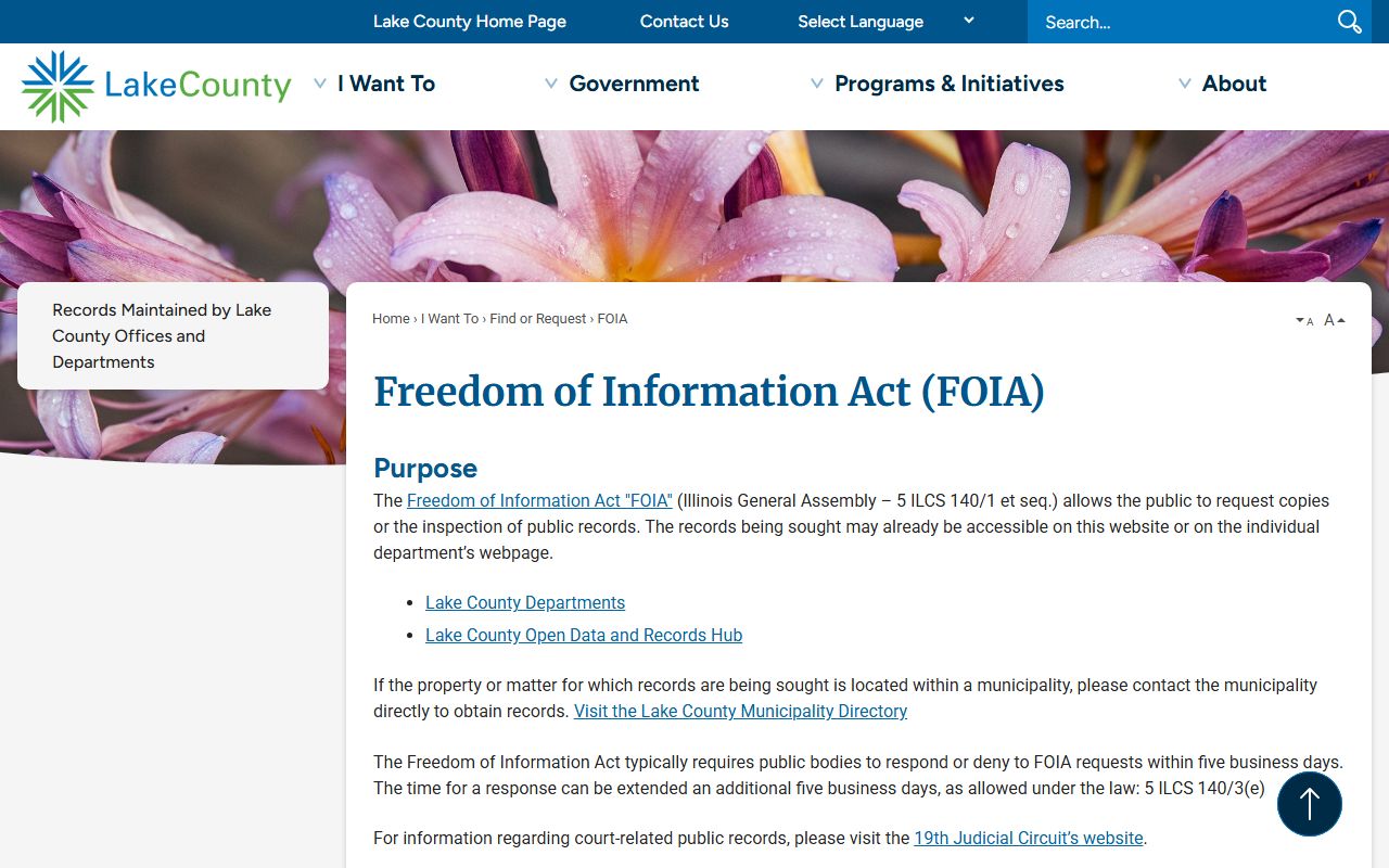 Lake County online FOIA portal for booking releases