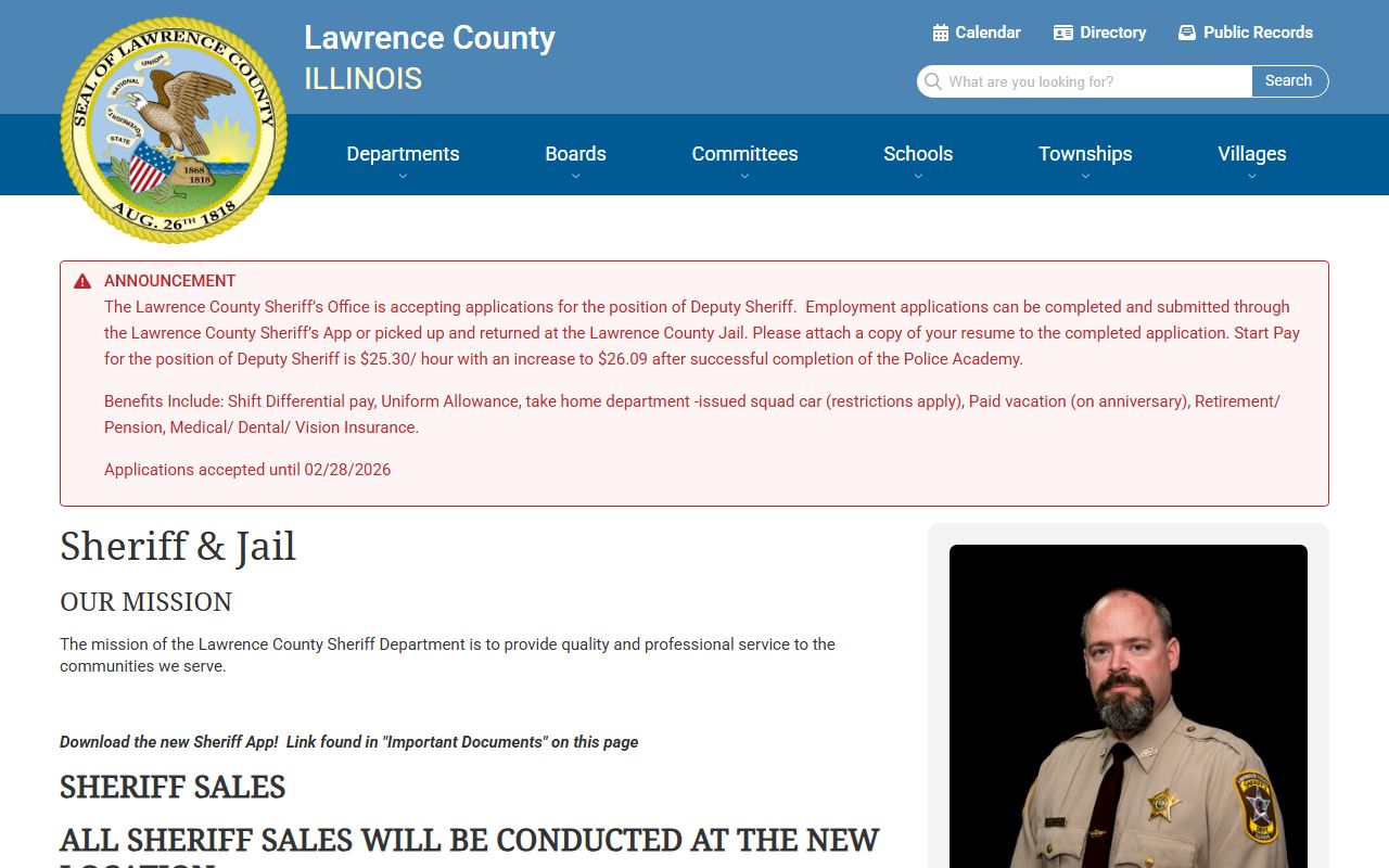 Lawrence County Sheriff's Office page with jail and booking release contact information