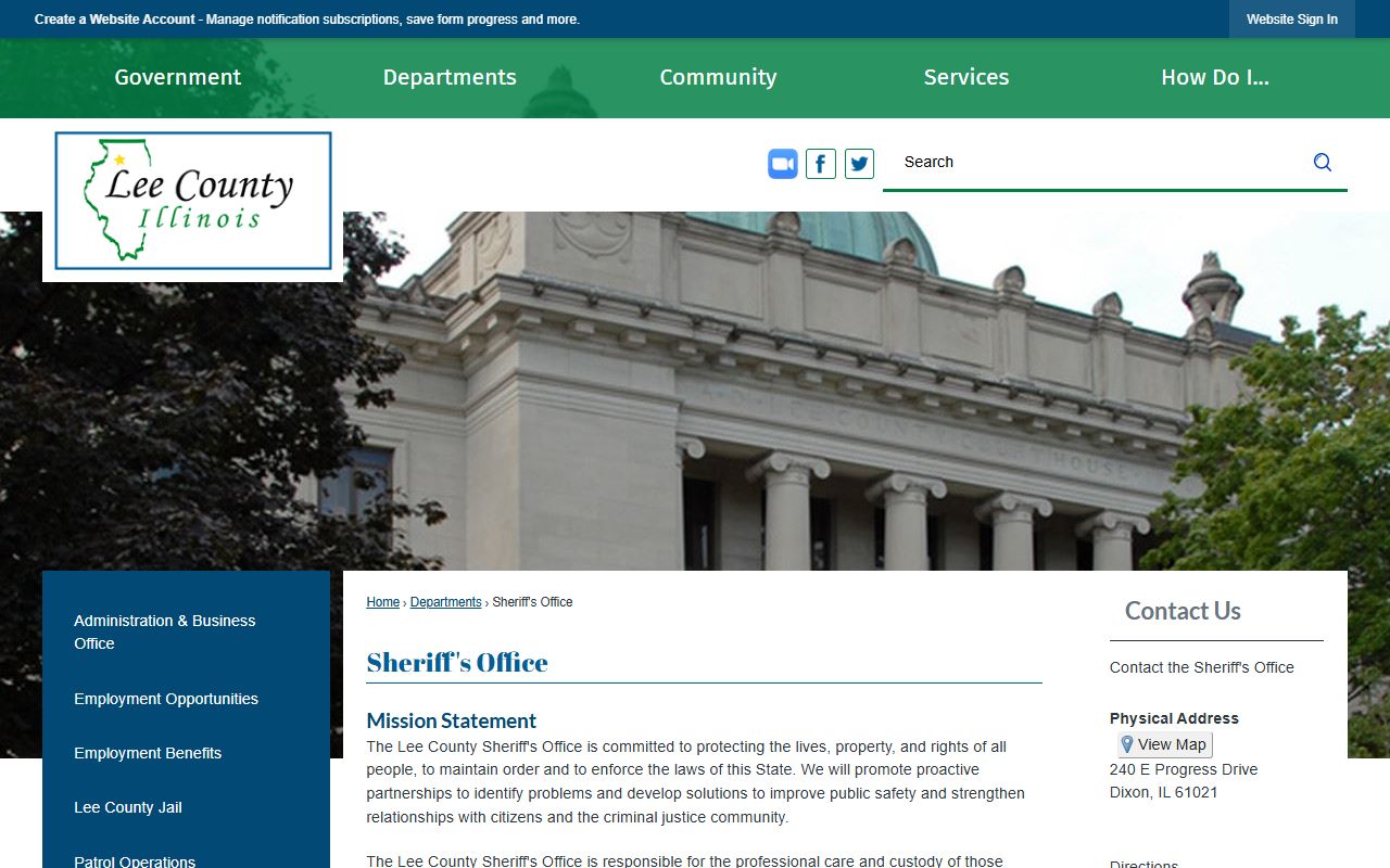 Lee County Sheriff's Office website with booking release and jail information