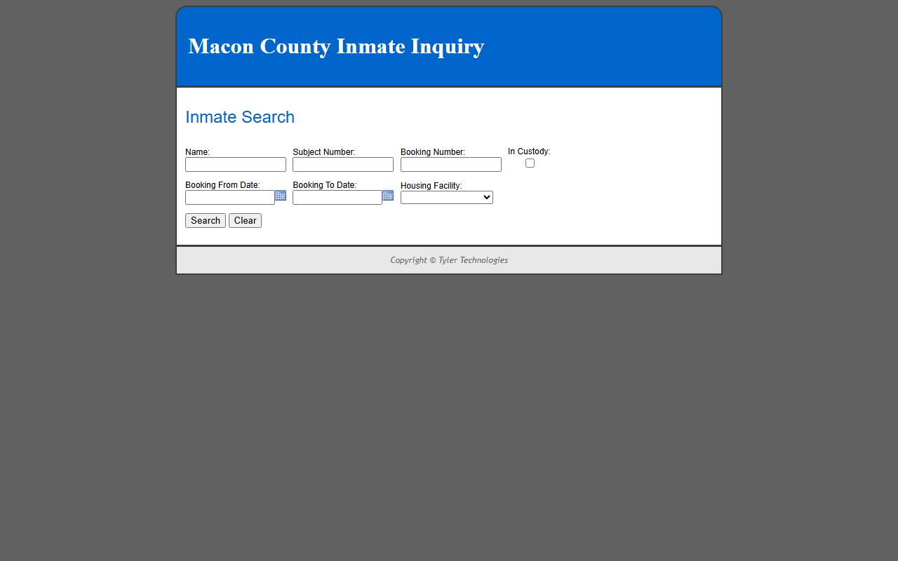 Macon County NewWorld inmate inquiry portal for booking releases