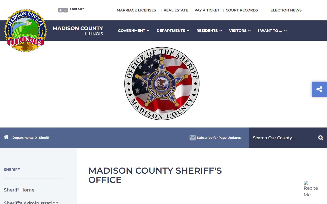 Madison County Sheriff's Office main page for booking releases