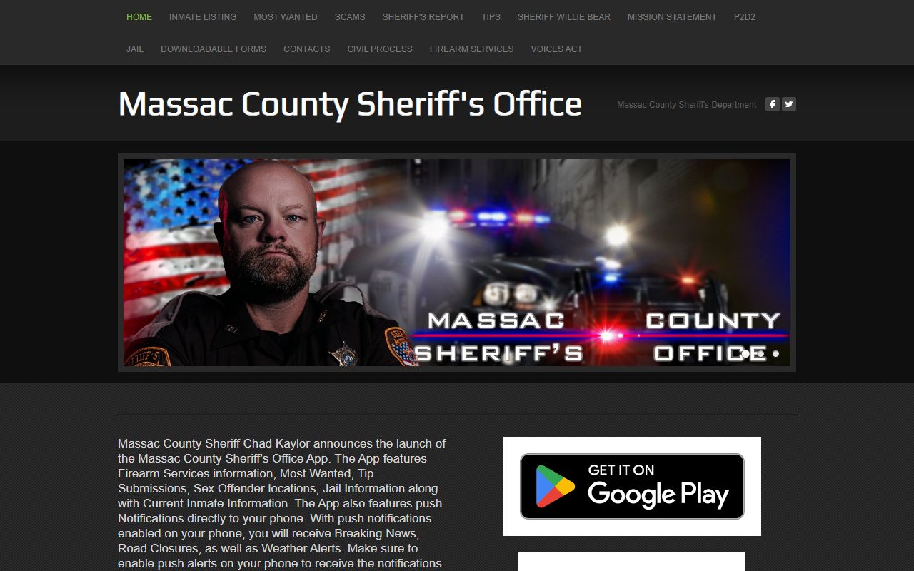 Massac County Sheriff's Department website with contact info for booking release records