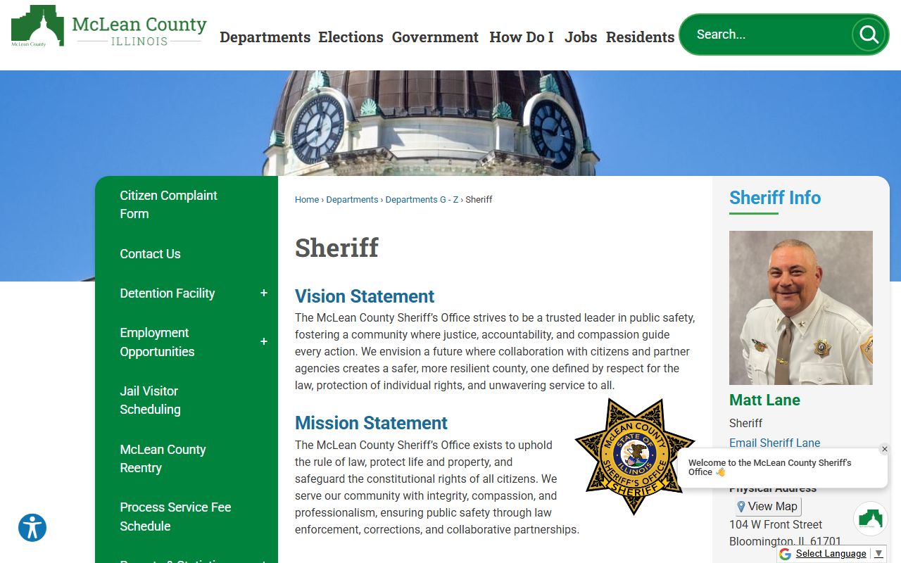 McLean County Sheriff's Office website for booking release searches