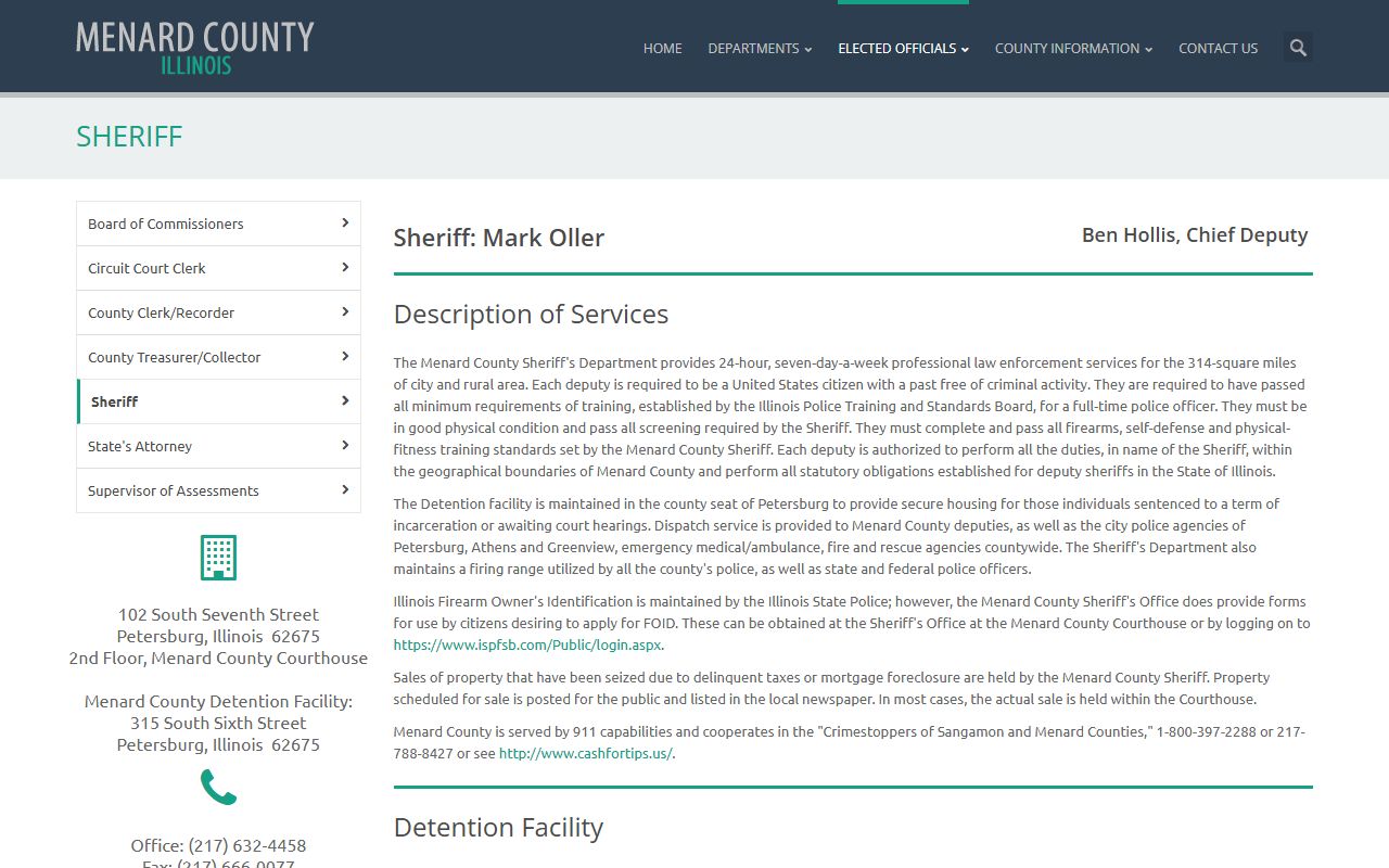 Menard County Sheriff's Office page with information about booking release records access
