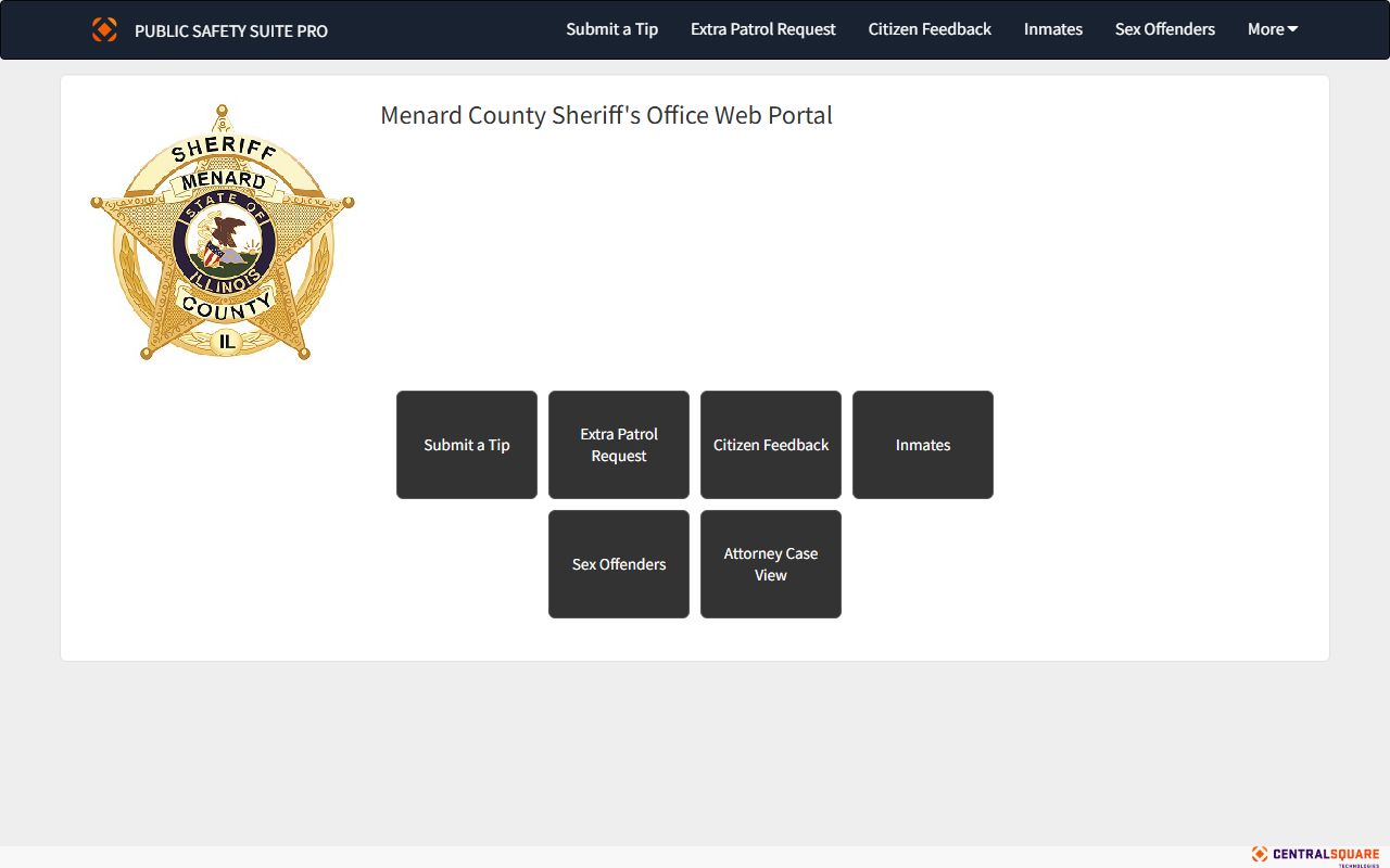 Menard County Zuercher public portal for searching booking release and incident records