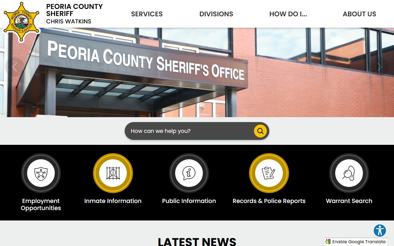 Peoria County Sheriff's Office website for booking release records