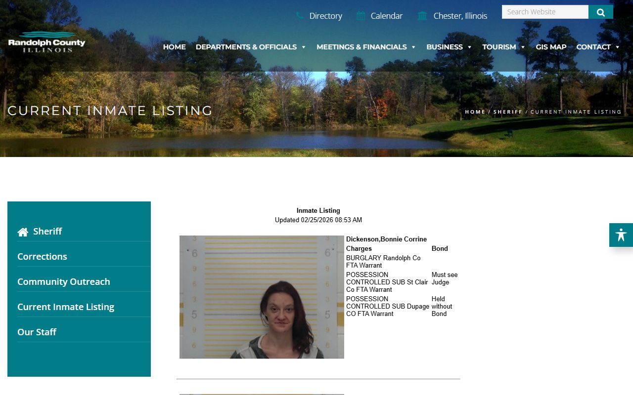 Randolph County inmate listing page for booking release lookups