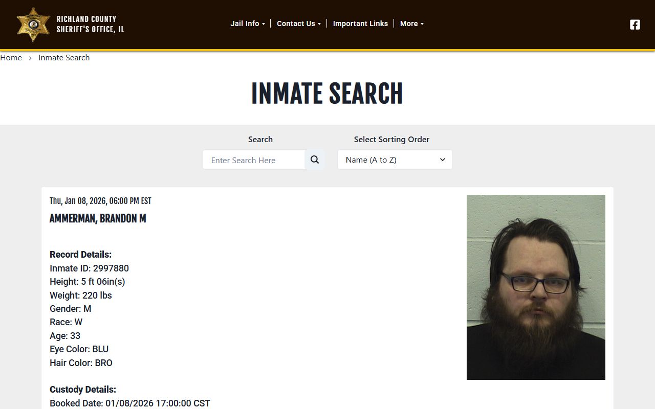 Richland County inmate search tool for current booking release records