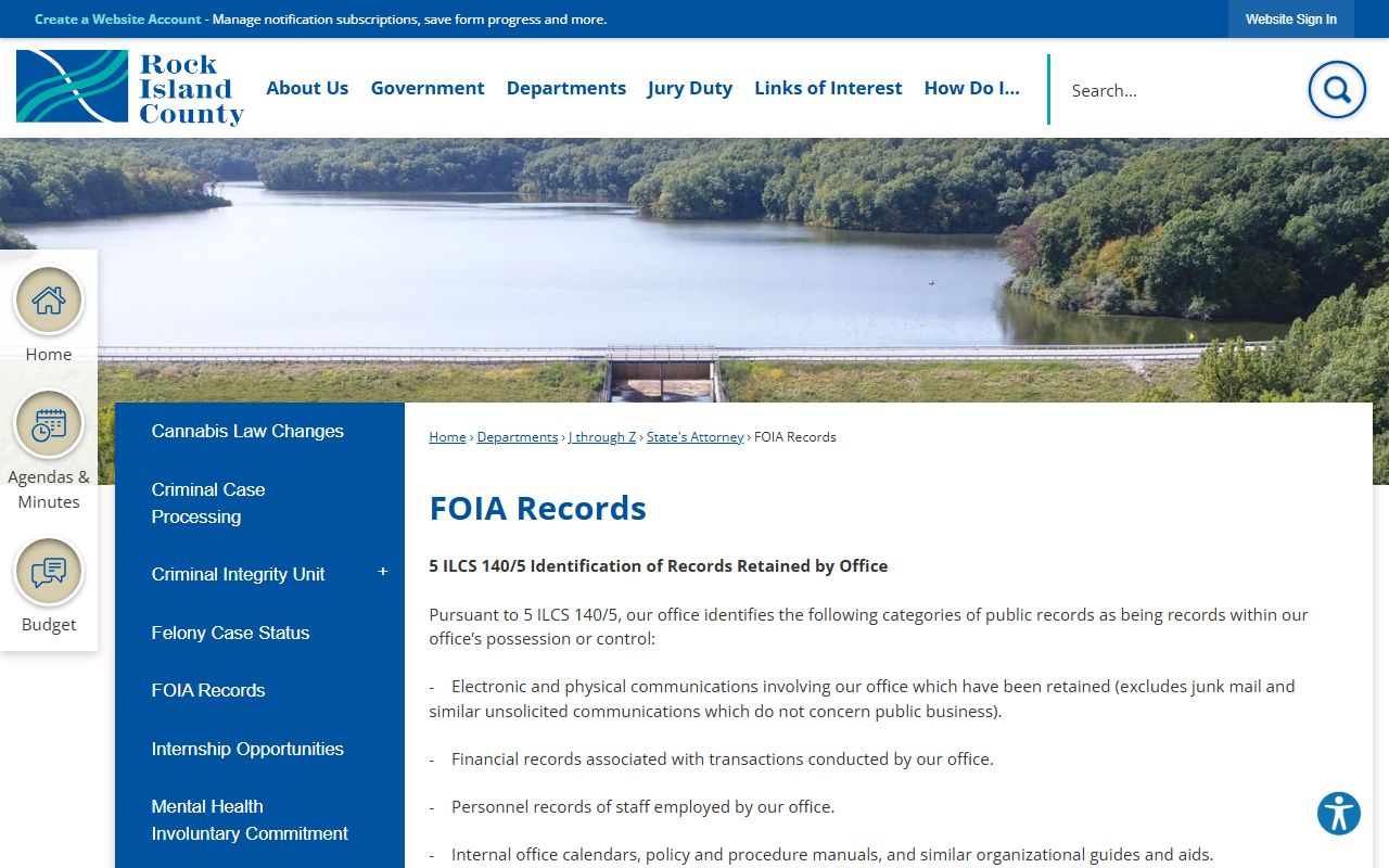 Rock Island County FOIA Records page for booking release requests