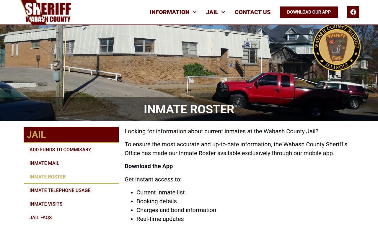 Wabash County inmate roster page showing current booking releases