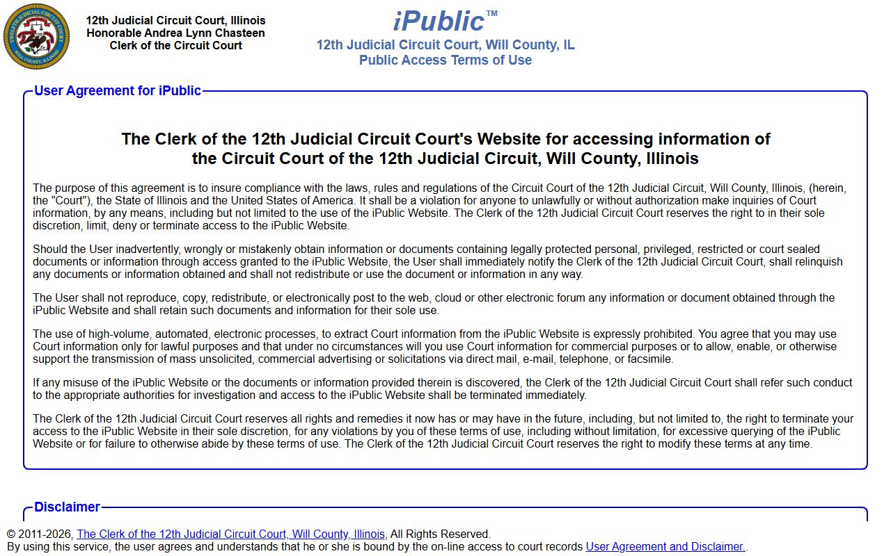 12th Judicial Circuit iPublic court records search for Will County
