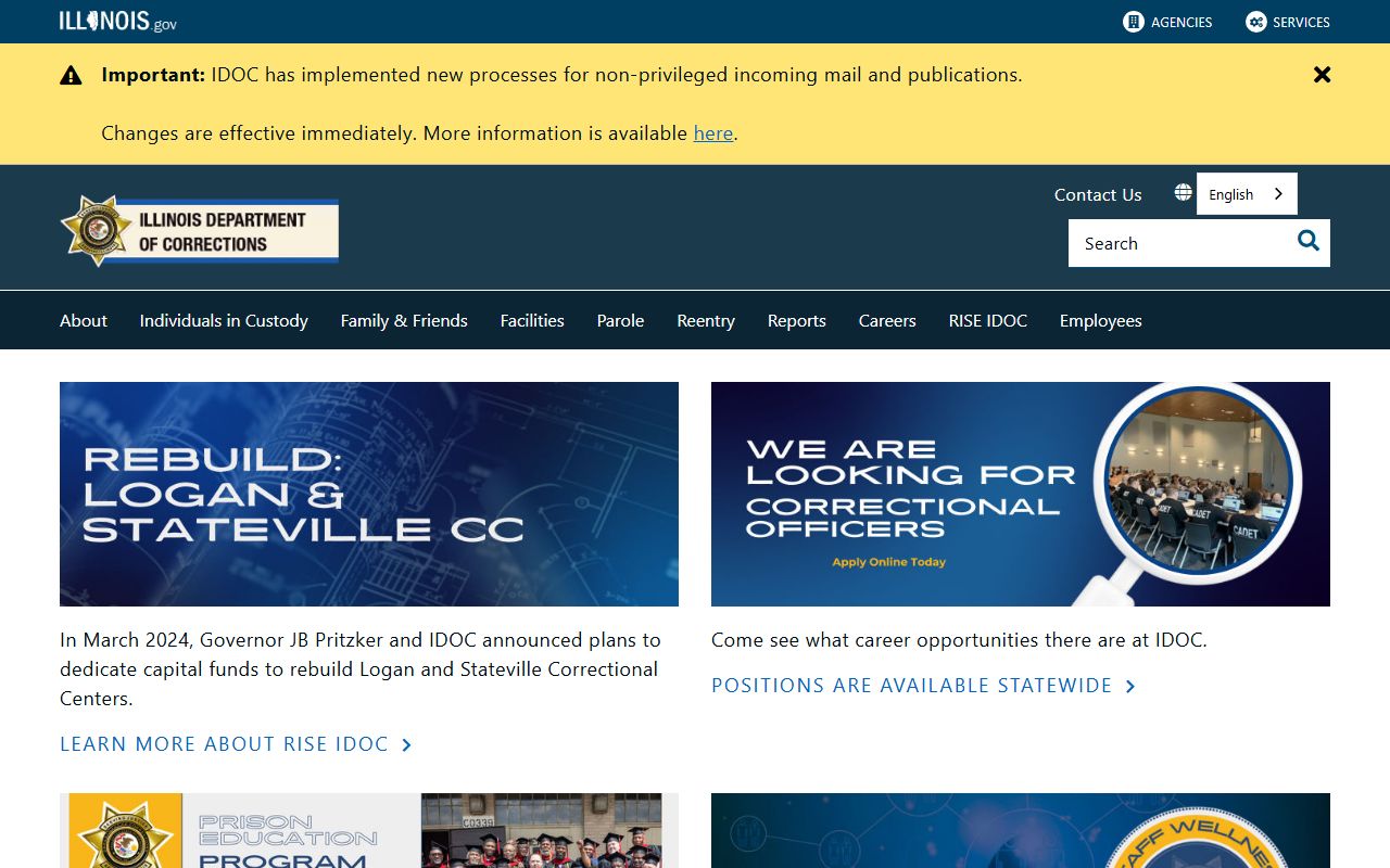 Illinois IDOC main page for booking releases search